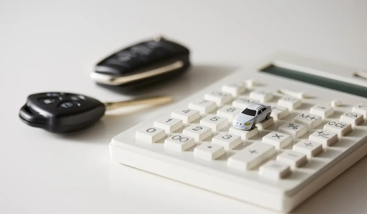 Car keys placed beside calculator, symbolizing costs and financial planning for license reinstatement in Illinois.